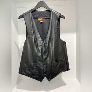 Vintage PNC Leather Black Motorcycle Vest Made In The USA size 48 XL/XXL